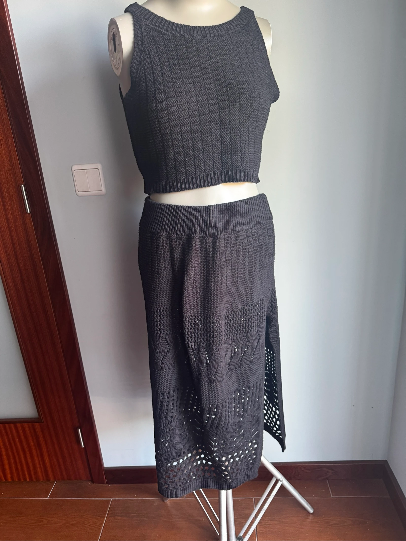 Conjunto Malha Preto Made in Italy | Top + Saia | Tamanho Único | Elegante & Boho Chic